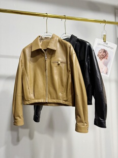 2026春新款进口油蜡头层绵羊皮皮衣短外套夹克女上衣