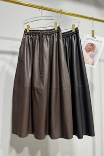 秋冬新款进口全植鞣头层绵羊皮中长半身裙伞裙廓形花苞裙