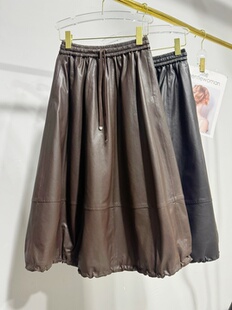 秋冬新款真皮皮裙进口全植鞣头层绵羊皮半身裙中长裙伞裙花苞裙