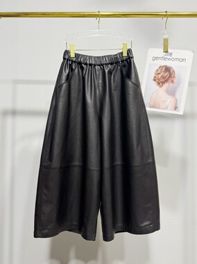 秋冬新款真皮皮裤进口全植鞣头层绵羊皮阔腿裤七分八分裤