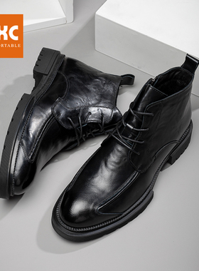 帕达索男士皮靴2022秋冬季真皮高帮马丁靴英伦时尚切尔西靴220913