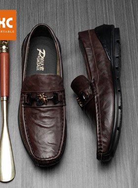 帕达索豆豆鞋男2024年新款一脚蹬皮鞋时尚真皮潮流懒人鞋男230730