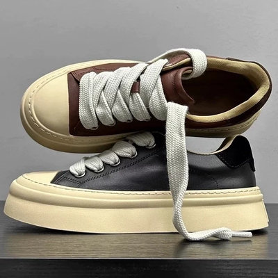 帕达索男鞋新款真皮面包鞋男士简约板鞋百搭韩版厚底休闲鞋240907