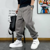 美式 宽松纯色加厚健身运动裤 休闲宽松抽绳绣标加绒针织卫裤 男冬季