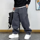 风做旧设计感褶皱加绒工装 裤 阔腿裤 美式 男秋冬抽绳宽松直筒休闲裤