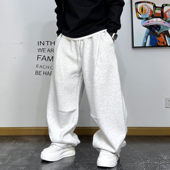 宽松简约休闲裤 男秋冬新款 加绒运动卫裤 美式 抽绳直筒弯刀垂感裤 子