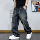美式 潮 休闲长裤 复古拼接牛仔裤 男2025秋设计感宽松抽绳直筒阔腿裤