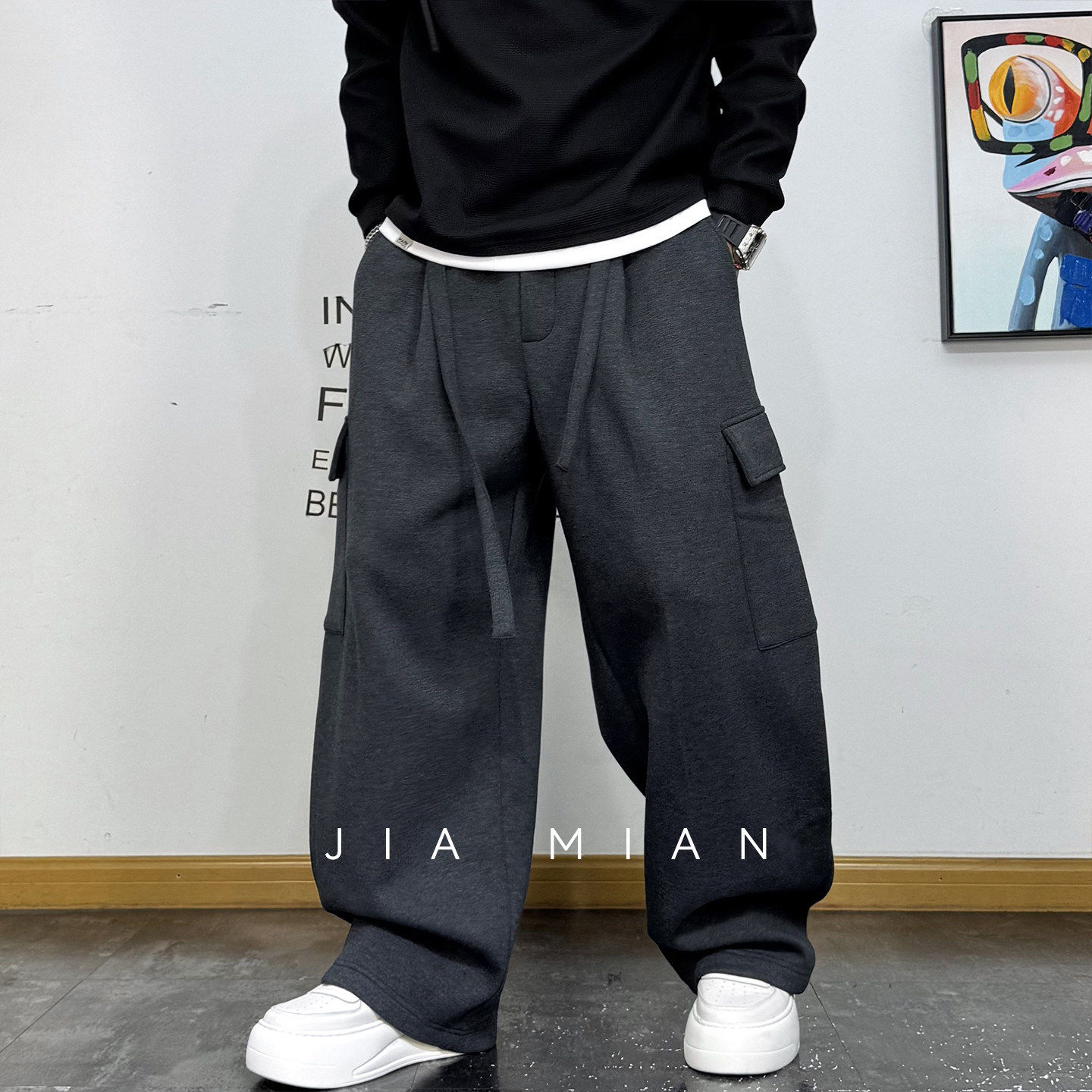 美式工装风宽松休闲加绒加厚卫裤男冬季直筒多口袋百搭阔腿长裤,男装,卫裤,淘宝优惠券,粉丝福利购,淘宝优惠卷