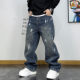 美式 加绒水洗做旧宽松休闲垂感直筒阔腿长裤 街头涂鸦牛仔裤 男冬季