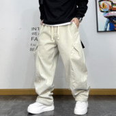 美式 宽松直筒阔腿抽绳设计长裤 工装 风褶皱大口袋休闲加绒秋冬男款