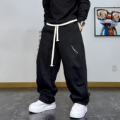 运动裤 美式 字母纯色抽绳休闲裤 直筒长裤 复古宽松加绒卫裤 秋冬新款