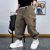 复古做旧青年百搭哈伦裤 卡扣装 饰宽松束脚多口袋工装 美式 休闲裤 男