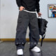 工装 风多口袋阔腿裤 男2026年春秋款 美式 宽松直筒褶皱黑色休闲长裤