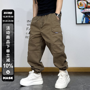 复古多口袋束脚工装 痞帅宽松百搭休闲哈伦裤 九分裤 新款 男秋季 美式