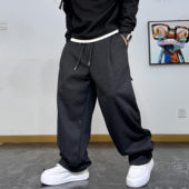 美式 百搭松紧腰直筒阔腿加绒弯刀运动卫裤 宽松休闲裤 男秋冬新款