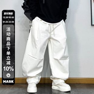 宽松百搭褶皱弯刀运动长裤 潮牌美式 男高街时尚 加绒休闲裤 复古工装