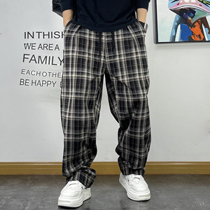 青年潮流高级感格子裤男宽松垂感直筒裤春秋青年百搭扩版休闲卫裤