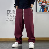 青年潮流加绒卫裤 运动长裤 男宽松抽绳字母刺绣加厚直筒裤 子秋冬季