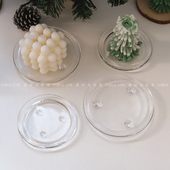 透明盘子装 香薰蜡烛台玻璃烛台圆托盘圆盘 简约欧式 饰收纳盘摆件