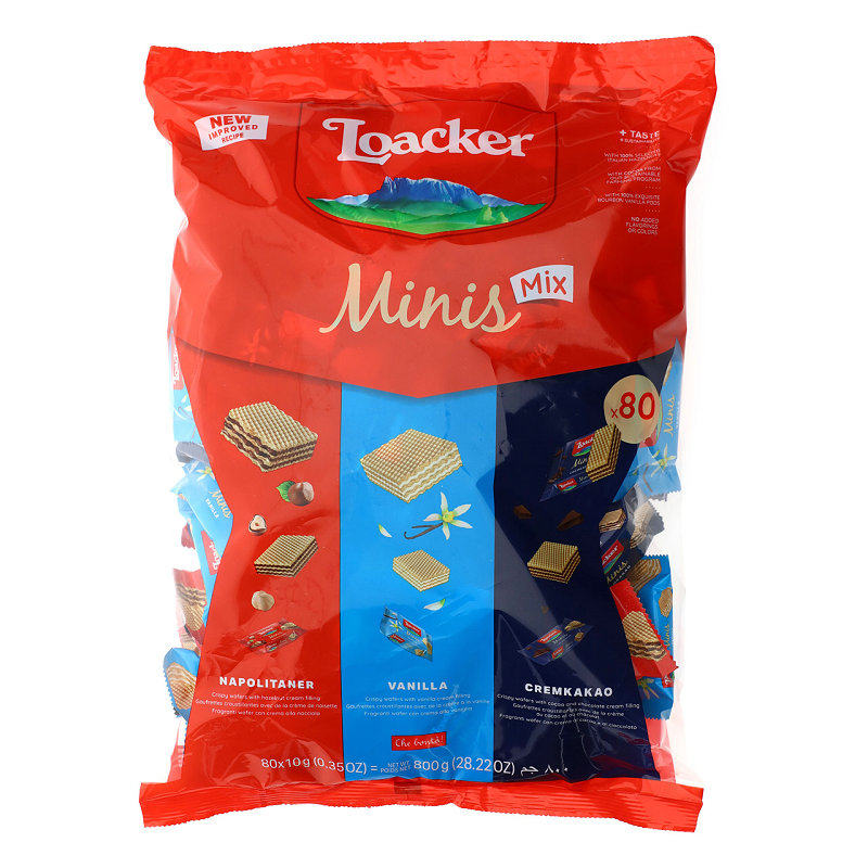 美国进口意大利莱家Loacker迷你夹心威化饼干800g 三口味实惠装