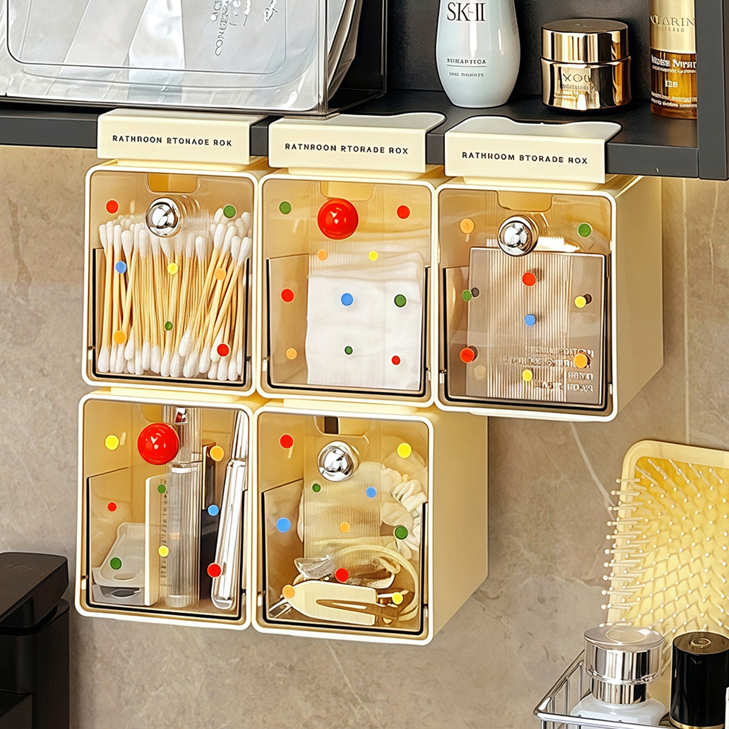 卫生间镜柜下收纳盒口红化妆品卸妆棉签整理盒浴室壁挂置物架神器