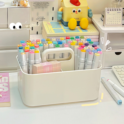 马克笔收纳盒手提儿童多功能水彩铅笔画笔学生书桌文具大容量笔筒