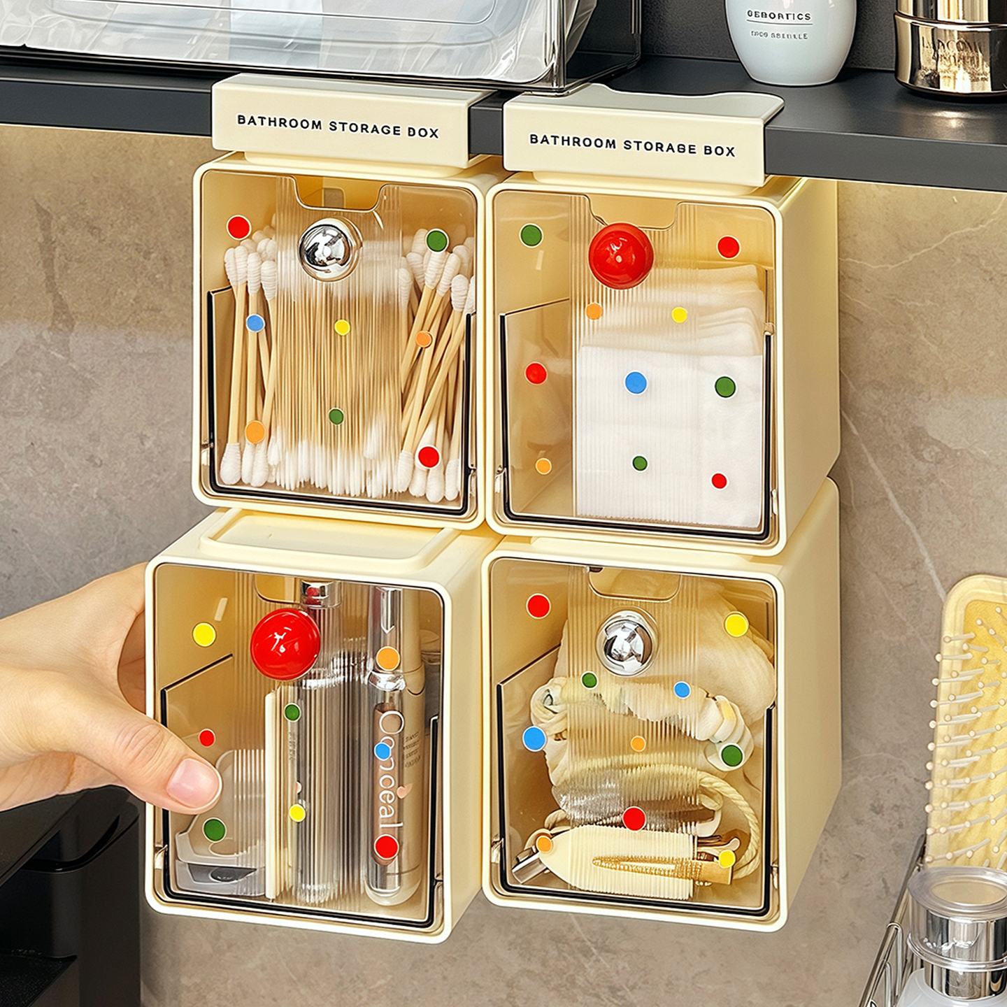 镜柜下收纳盒卫生间口红化妆品卸妆棉整理盒浴室洗漱台壁挂置物架