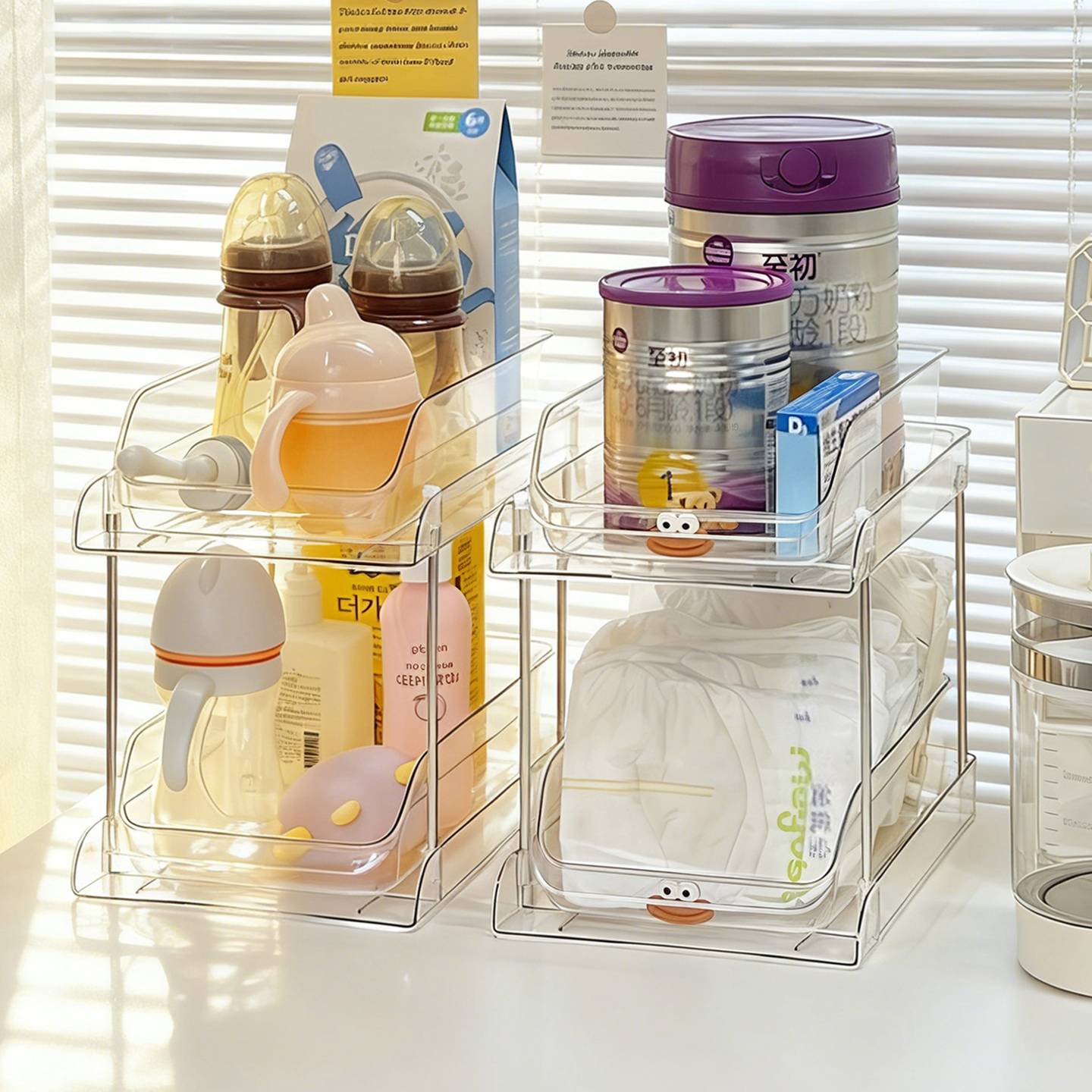 婴儿用品置物架桌面宝宝奶瓶奶粉辅食工具收纳盒喂养台床边收纳架