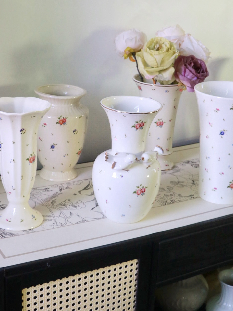 中古花瓶奶油色双鸟翠花 高温陶瓷水培花卉鲜花多头玫瑰百合芍药