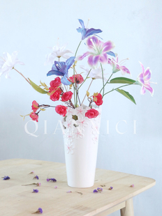 浮雕重工彩绘花瓶高温陶瓷插花艺大号30cm水培大飞燕玫瑰牡丹剑兰