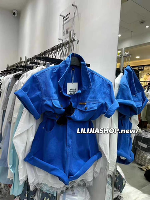 MH家 2025春夏新款韩版时尚百搭显瘦短袖牛仔高腰连衣裤女短裤