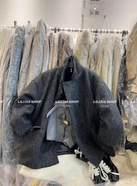 MH家 2025秋冬新款韩版宽松显瘦百搭翻领单排扣羽绒毛呢外套女