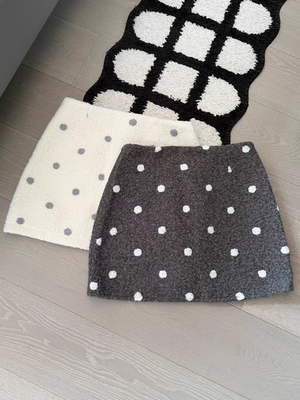 MH家 韩系甜美气质复古圈圈呢休闲半身裙女冬波点时尚显瘦短裙