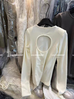 MH家 韩国东大门2025秋冬新款修身百搭纯色圆领后背镂空长袖T恤