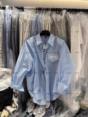 MH家 小众设计感薄款条纹衬衣女夏季韩版休闲宽松中长款防嗮衣