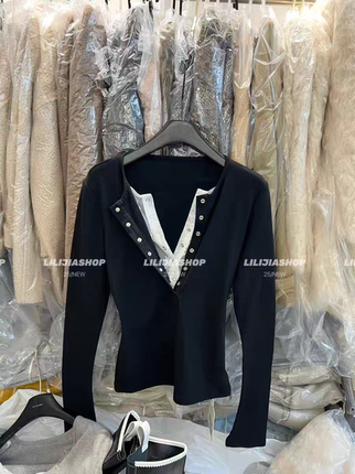 MH家 2025秋冬新款韩版时尚百搭修身显瘦蕾丝假两件加绒长袖T恤