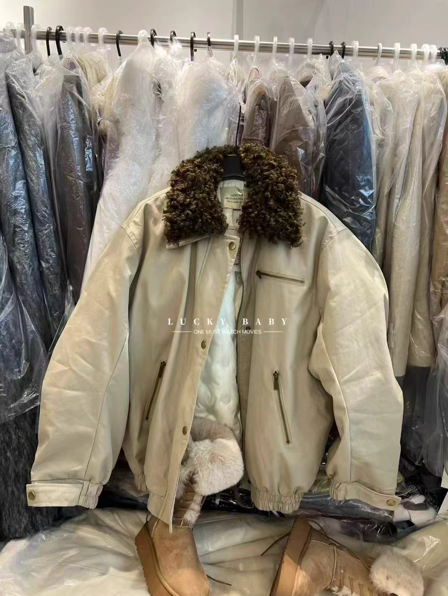 MH家 2025秋冬新款韩版宽松显瘦百搭翻领毛毛领加厚羽绒外套女