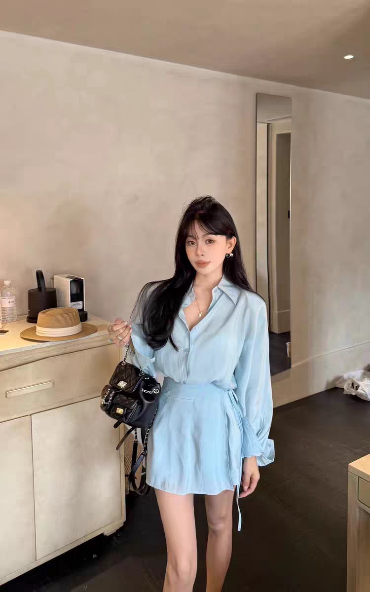 MH家 2026夏季韩版时尚气质百搭显瘦长袖衬衫+高腰半身裙两件套