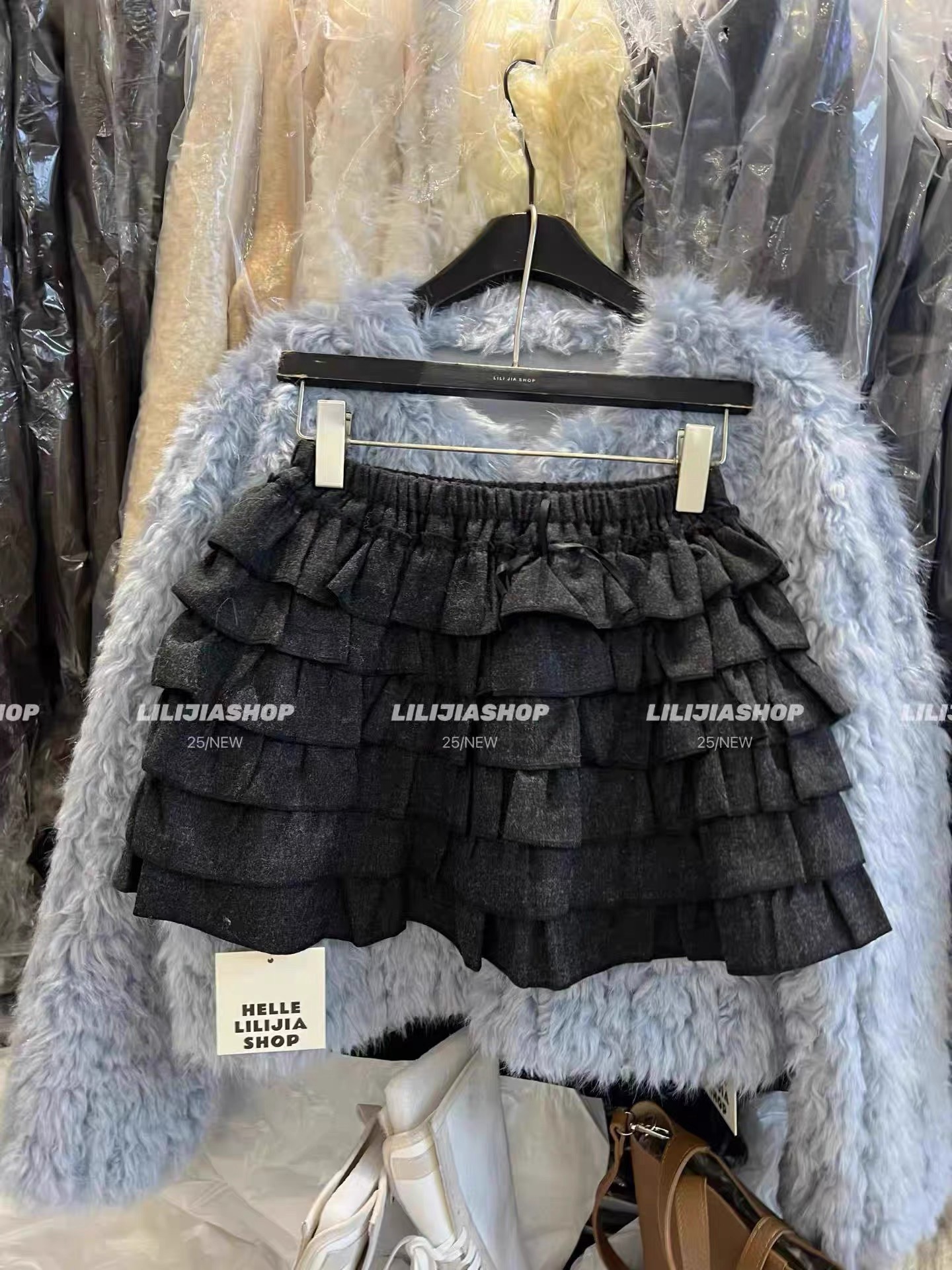 MH家 2025秋冬韩版时尚百搭宽松显瘦蝴蝶结蛋糕裙加厚半身裙