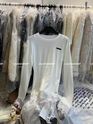 MH家 2025秋冬新款韩版时尚贴标宽松显瘦蕾丝拼接长袖打底衫女