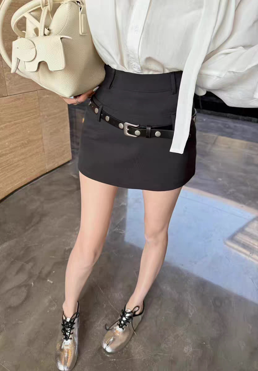 MH家 西装裙女2026春新款韩系百搭高腰显瘦A字短裙半身裙配腰带