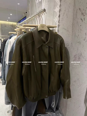 MH家 2026春季新款韩版简约百搭翻领短款拉链皮衣夹克外套女