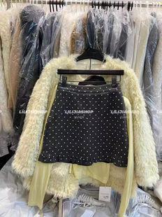 MH家 2025秋冬韩版时尚百搭宽松显瘦毛呢加绒波点花边半身裙女