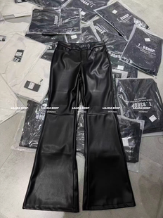 韩版 皮裤 时尚 喇叭裤 百搭显瘦高腰显瘦pu皮微喇九分裤 MH家