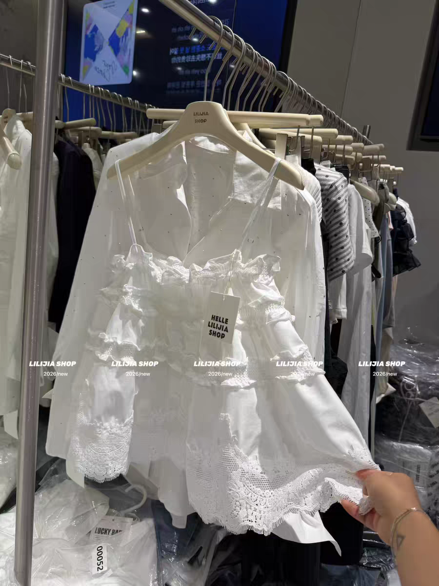MH家 重工多层木耳边蕾丝吊带背心女2026夏季显瘦抹胸蛋糕小衫