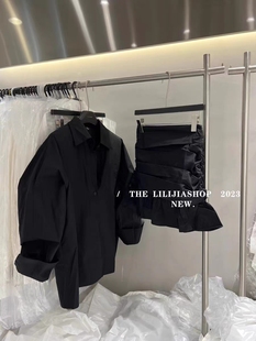 MH家 2026春季新款宽松长袖衬衫+高腰皱褶鱼尾裙短裙时尚套装女