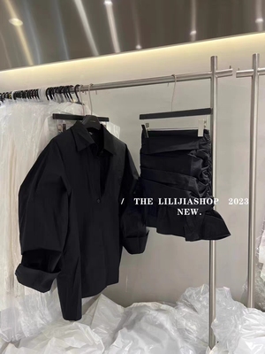 MH家 2026春季新款宽松长袖衬衫+高腰皱褶鱼尾裙短裙时尚套装女