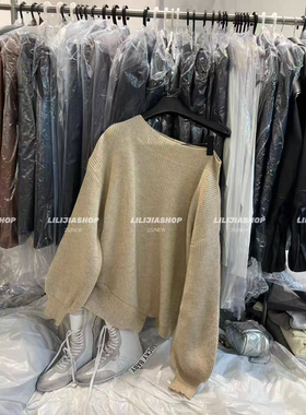 MH家 2025新款韩版时尚百搭宽松显瘦一字肩针织衫女毛衣上衣