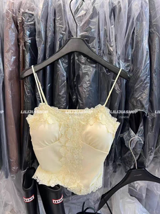 MH家 蕾丝花边吊带背心女秋冬季法式性感内搭高级感胸垫打底衫