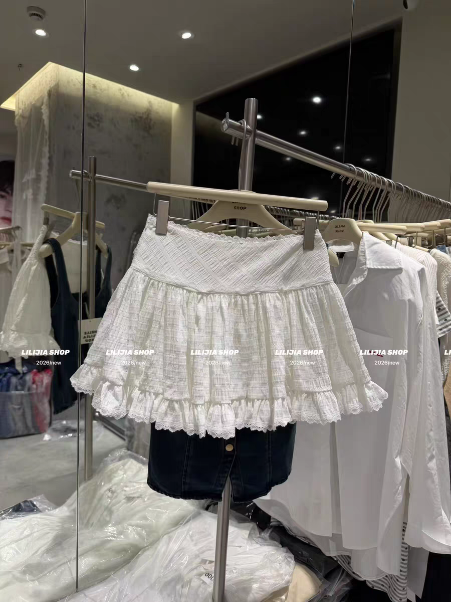 MH家 2026夏季新款韩版时尚百搭显瘦设计感小众蕾丝边半身裙女
